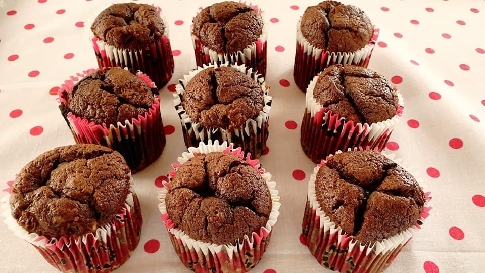 Brownie muffin de platano y chocolate sin gluten