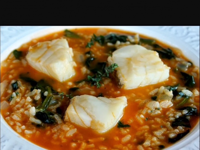 Arroz con langostinos y espinacas